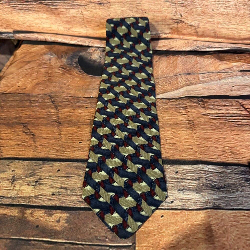 Vtg Cambridge Classics Silk Tie Geometric Abstract Lattice Print Italy Fabric US